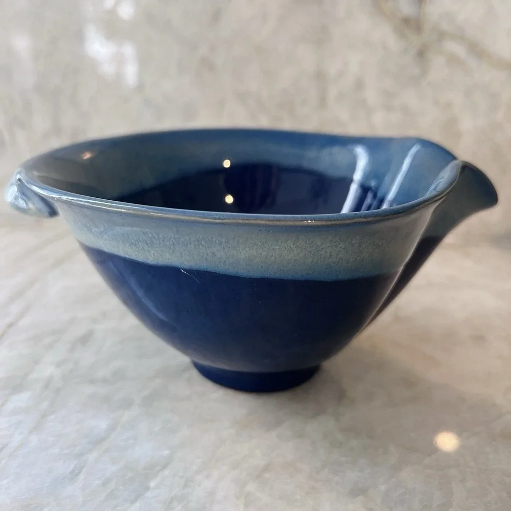 Vintage Tumbleweed Pottery Blue Art Pottery Serving Bowl Ceramic Scalloped Rim